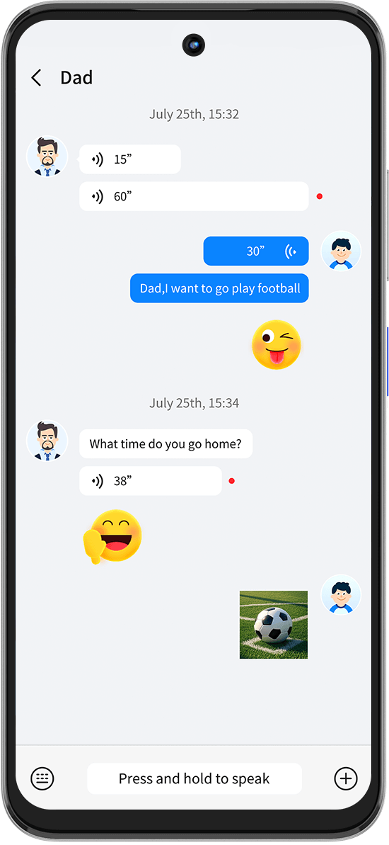 Vmesnik pametne ure za otroke za pogovore med starši in otrokom, glasovna sporočila in besedilna komunikacija